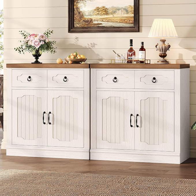 LIKIMIO Buffet Cabinet with 2 Drawers, Farmhouse Coffee Bar Station Kitchen - Image 3