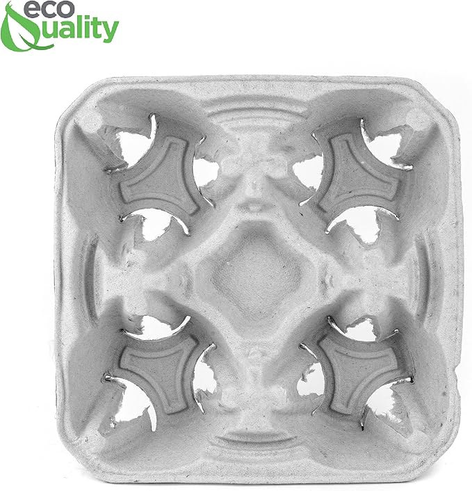 EcoQuality Pulp Fiber Cup Tray Biodegradable 4 Cup Carrier 150 Count Compostable - Image 2