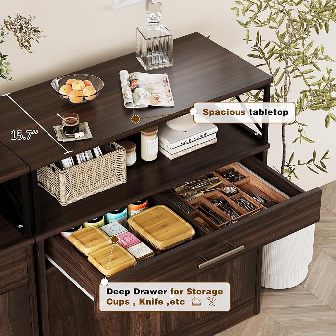 Vongrasig Coffee Bar Cabinet, Farmhouse Kitchen Storage Cabinet - Image 5