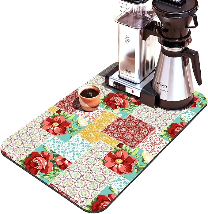 Coffee Bar Mat Accessories for Countertop Pioneer Flower Absorbent Hide Stain - Image 2