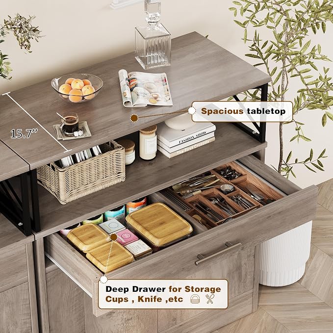 Vongrasig Farmhouse Coffee Bar Cabinet, Modern Sideboard Buffet Table - Image 6