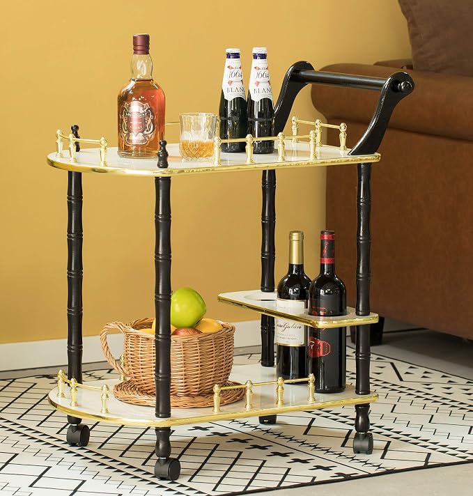 Serving Bar Cart Tea Trolley, 2 Tier Shelves on Rolling Wheels, Mobile Liquor - Image 2