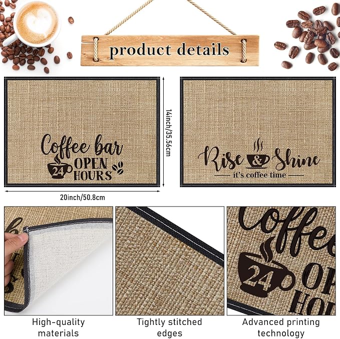 2 Pieces Coffee Bar Mat, 20 x 14 Inch Burlap Placemat - Image 5