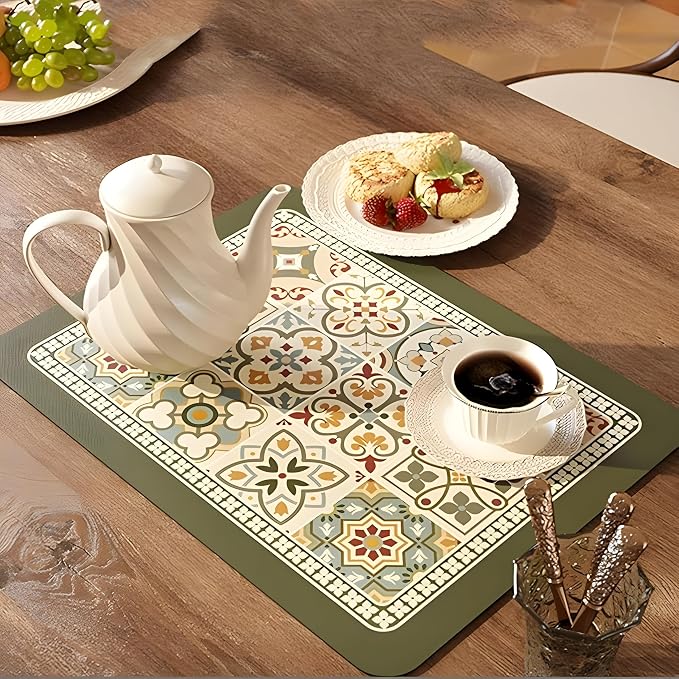 Coffee Mat, Boho Style Dish Drying Mat, Fast Water Absorption, Hide Stains - Image 2