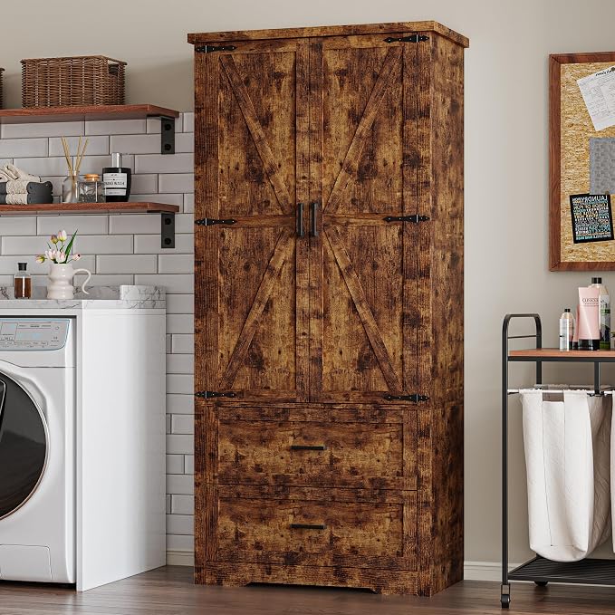 BORNOON Pantry Organizers and Storage Cabinet, 71” Barn Door White Kitchen - Image 7
