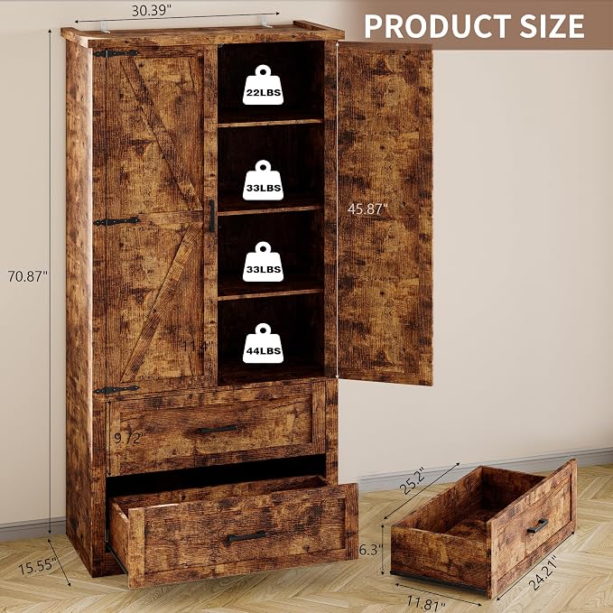 BORNOON Pantry Organizers and Storage Cabinet, 71” Barn Door White Kitchen - Image 2