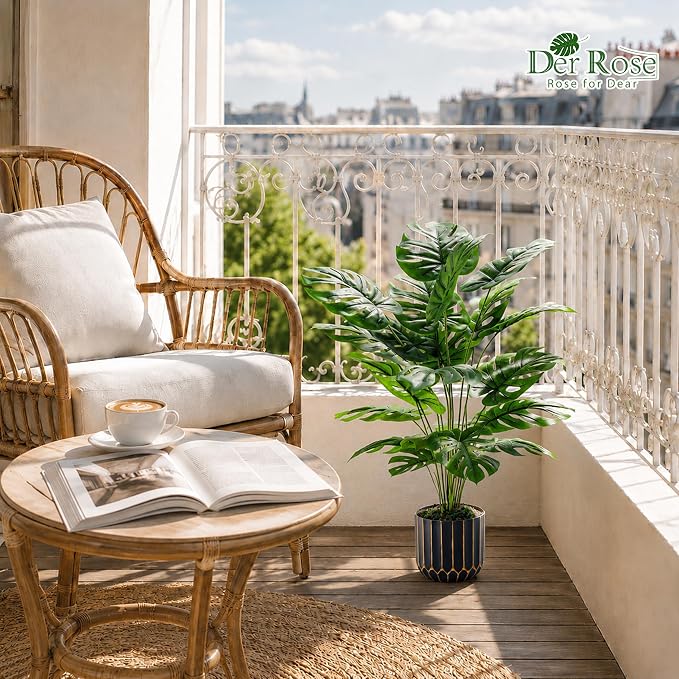 Der Rose 28'' Fake Plants Tall Artificial Monstera Faux Plants Indoor Outdoor - Image 6