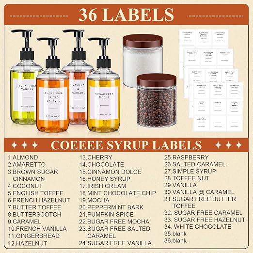 9 Pcs Coffee Syrup Dispenser Set 10.1 Oz/300 ml Plastic Coffee Syrup Dispenser - Image 4