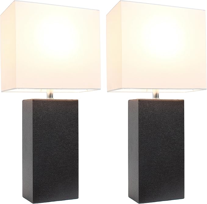 Elegant Designs LC2000-BWN-2PK Modern Leather Table Lamps - Image 2