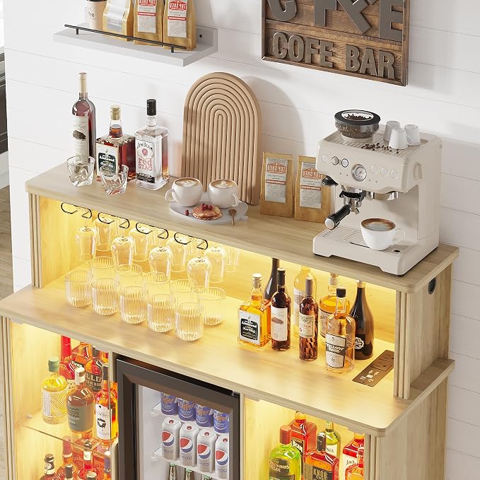 47'' Wine Bar Cabinet with Mini Fridge Space & Charging Station, Coffee Bar - Image 5