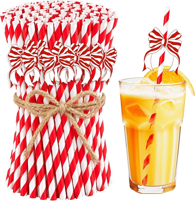 Red Bow Drinking Straws, Disposable Straw, Party Supplies by wuguimeii