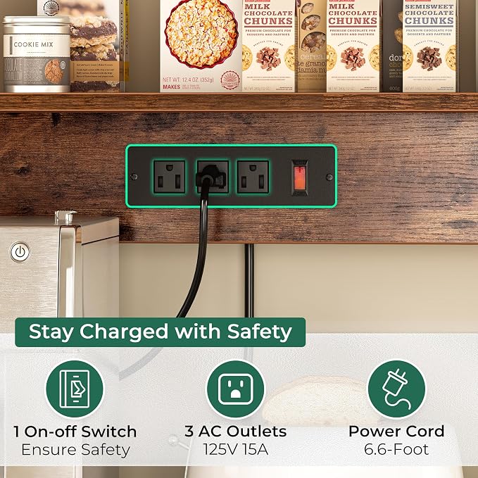 SUPERJARE Bakers Rack with Power Outlet, 47.2 Inches Coffee Bar with 3 - Image 4
