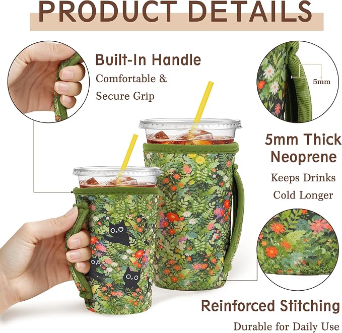 KJQJLY 3 Pack Reusable Iced Coffee Sleeves - Image 4
