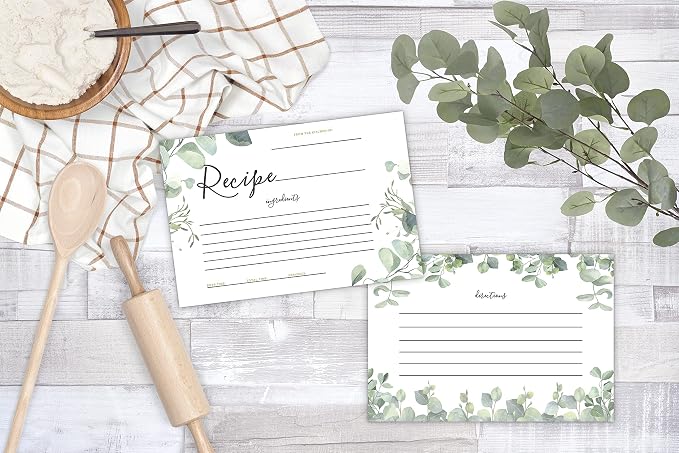 Your Main Event Prints 50 Eucalyptus Double-Sided Recipe Cards – Perfect - Image 6