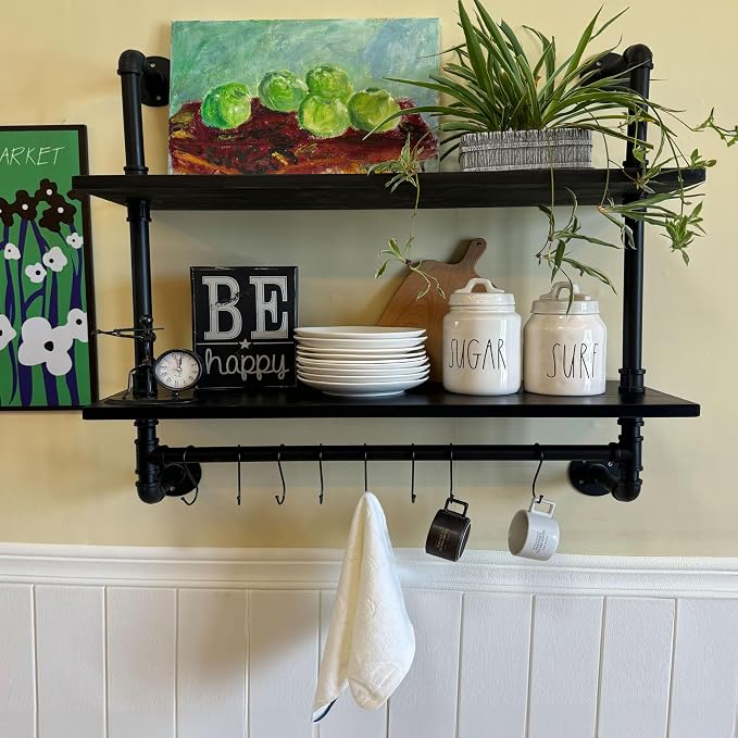 ROGMARS Industrial Pipe Shelving Pine Wood Floating Shelves - Image 2