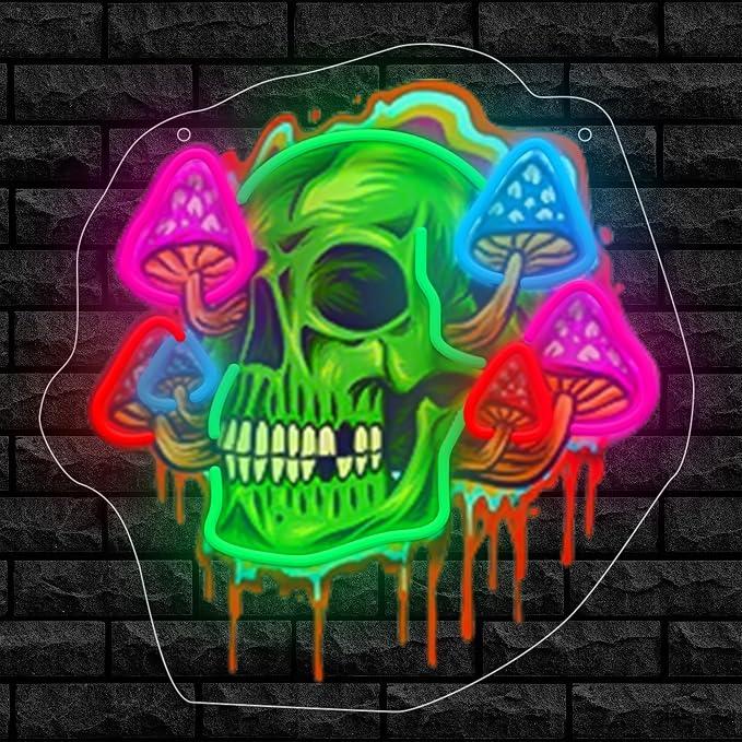 Mushroom Skull Neon Sign with Printed Backboard, LED Neon Wall Art with - Image 8