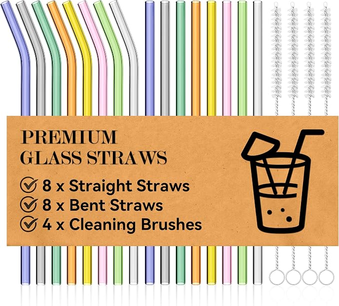 Foogwee® 20 Packs Reusable Glass Straws Set, 8.5'' x 10mm Clear Drinking Straws by FOOGWEE