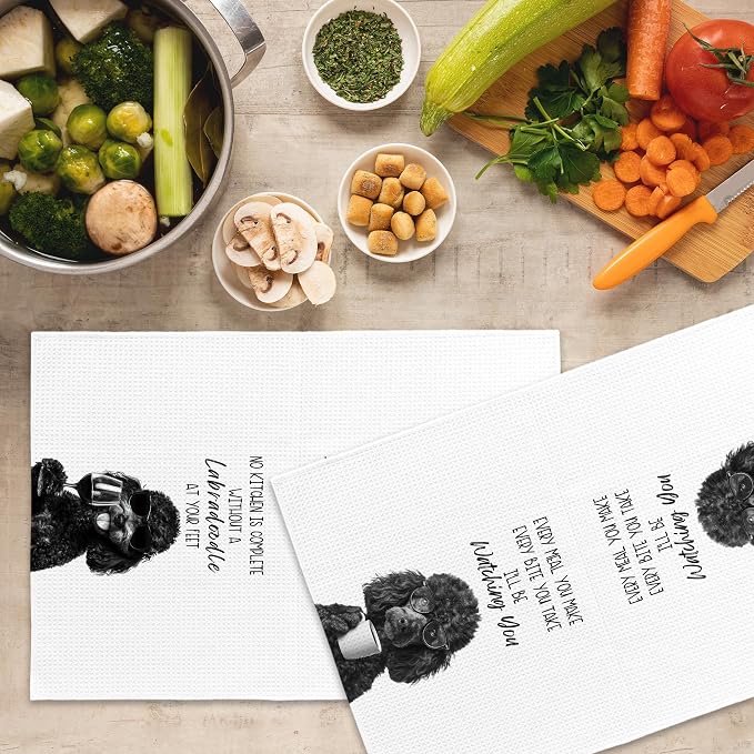 Funny Black Labradoodle Kitchen Towels Set of 2, Dog Kitchen Accessories - Image 5