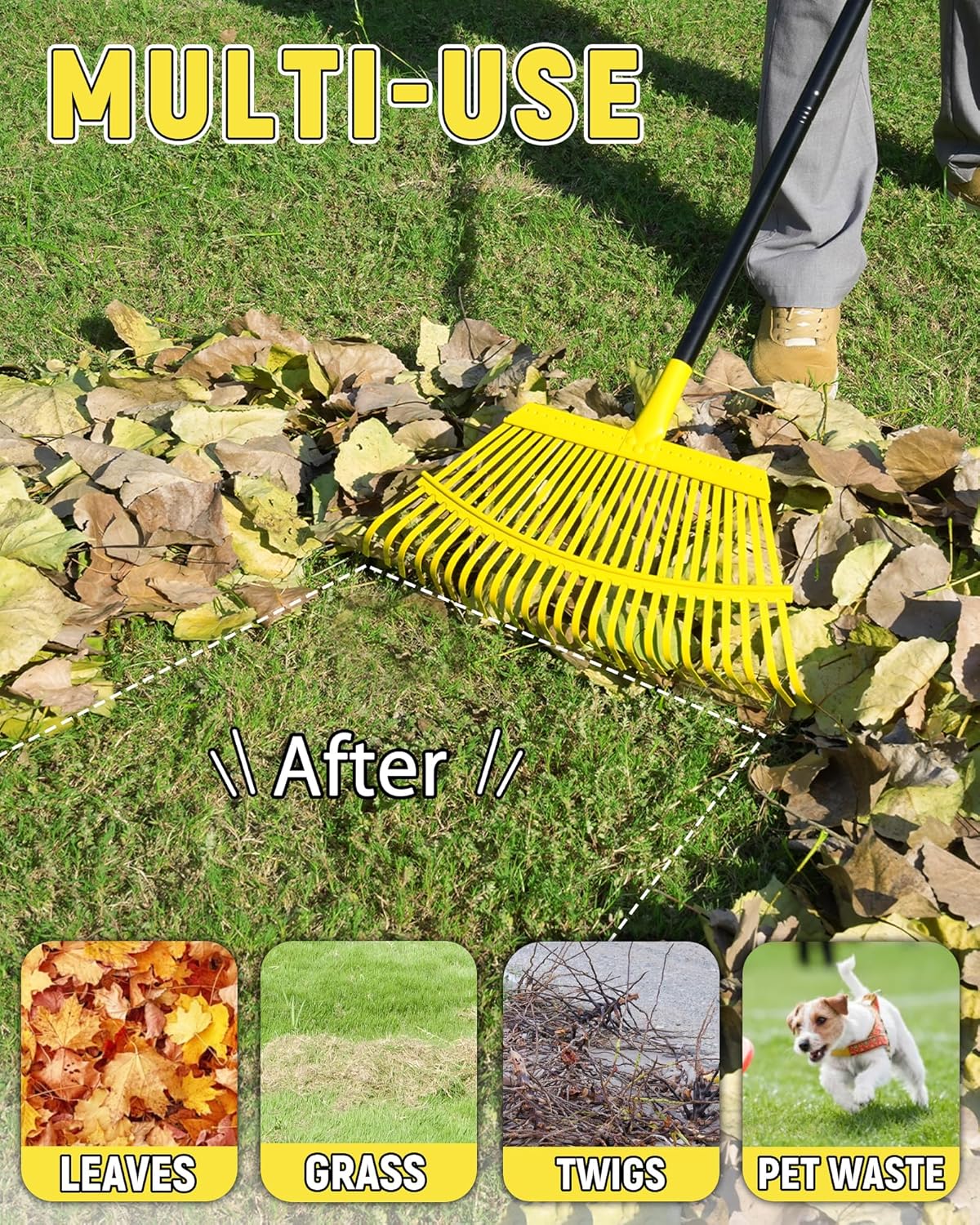 Garden Leaf Rake 2 Pack, 11+25 Tines Metal Leaf Rake with Adjustable Handle, Heavy Duty Lawn Yard Rakes Set for Leaves, Grass, Shrubs, Debris, Pine Needles, Garden Cleanup Tools for Backyard