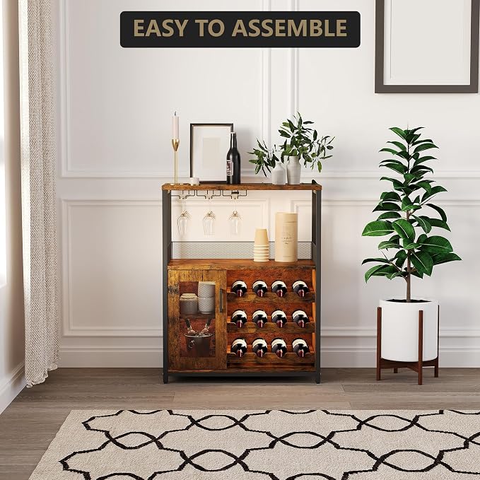 Wine Bar Cabinet with LED light, 3-Tier Removable wine rack cabinet glass holder - Image 7