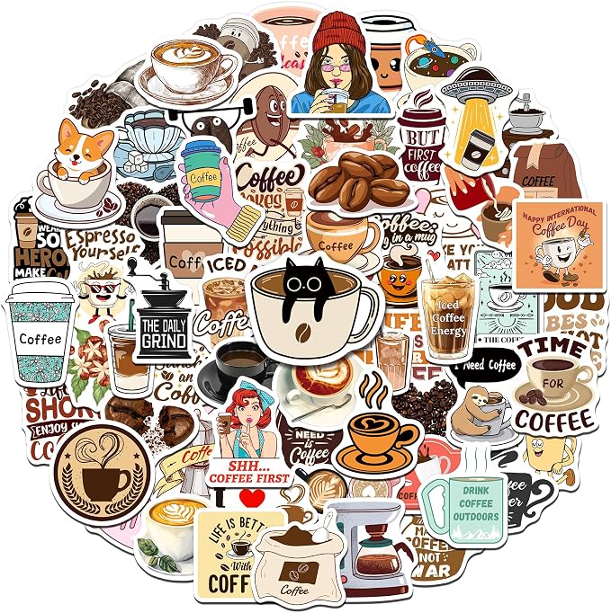 WAKEMOODEI 200PCS Coffee Stickers by WAKEMOODEI