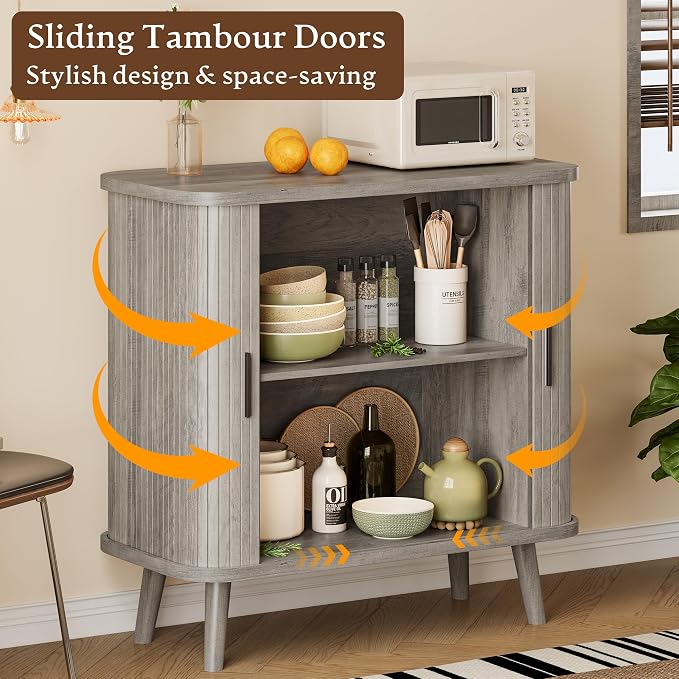 Sideboard Buffet Cabinet with Sliding Door, 31.5" Wide Fluted Modern Accent - Image 5