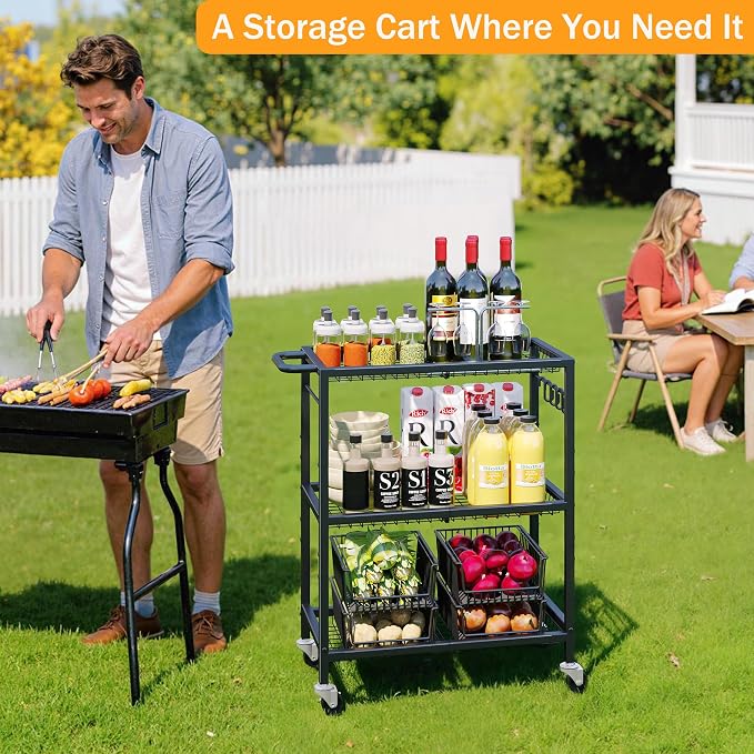 3-Tier Rolling Cart, Space-Saving Kitchen Cart - Image 3