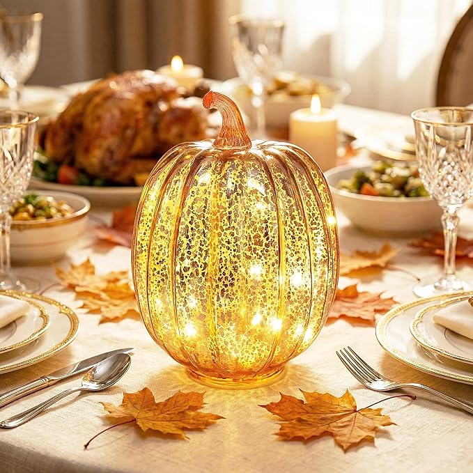 Fall Decorations for Home, Mercury Glass Pumpkin Light - Image 6