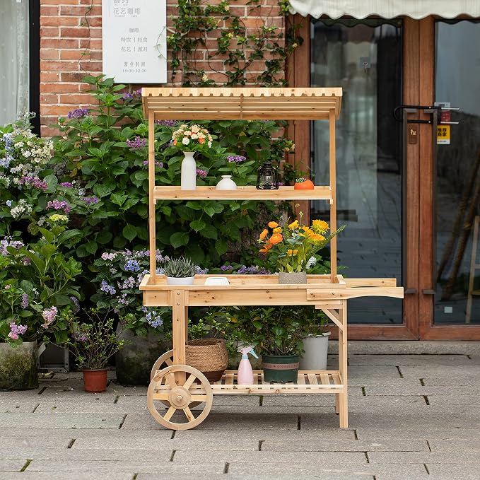 Vintiquewise Antique Solid Wood Decor Display Rack Cart Wood Plant Stands - Image 5
