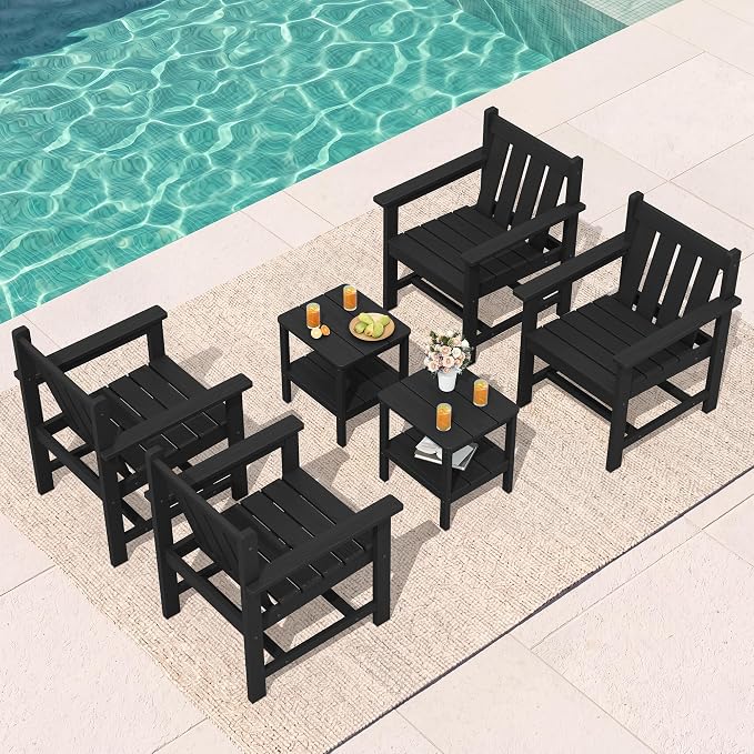 SEWRWALL 3 Pieces Patio Bistro Set, All Weather Adirondack Chair Set - Image 8