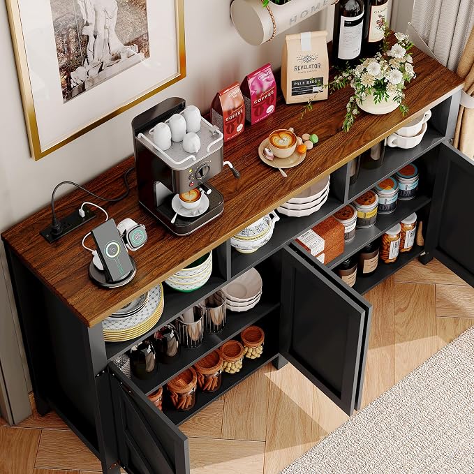 knoworld Buffet Sideboard with Storage with Power Outlets & LED Light 4 Doors - Image 7