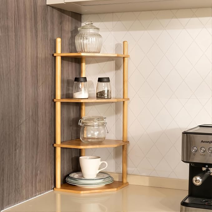 4-Tier Expandable Bamboo Corner Shelf - Image 2