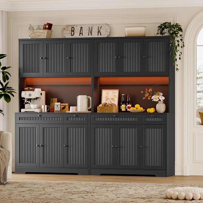 BORNOON Pantry Cabinet with Charging Station and Light, Tall Kitchen Pantry - Image 6