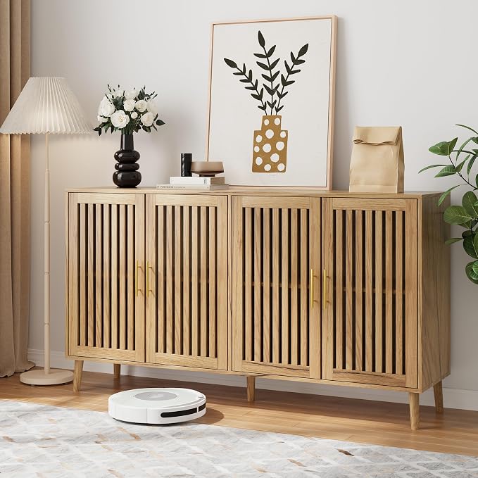 Buffet Cabinet with Storage, Sideboard with Grille Doors&Adjustable Shelf by Morwdxef