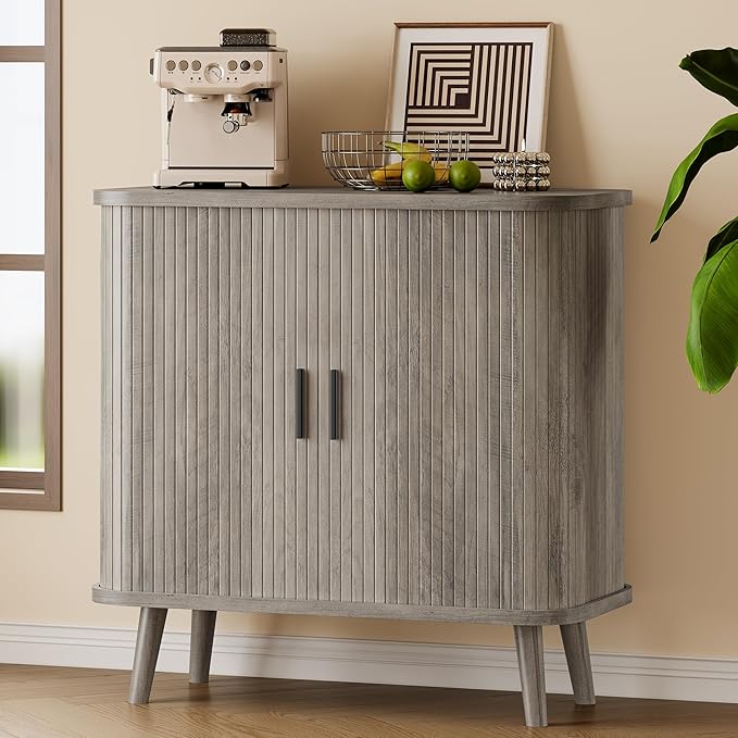 Sideboard Buffet Cabinet with Sliding Door, 31.5" Wide Fluted Modern Accent by Xixini