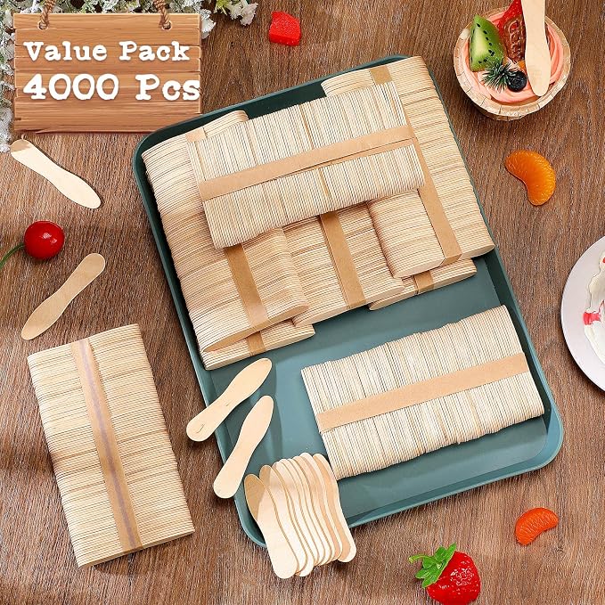 Skylety 4000 Pcs Wooden Ice Cream Spoon Bulk Mini Disposable Tasting Spoons Set - Image 5