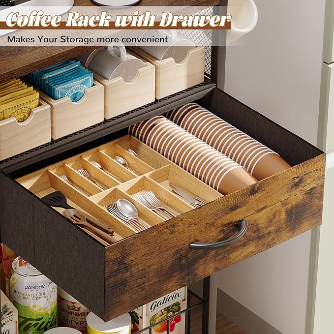 Small Coffee Bar Cart with Drawer Srorage, Office Coffee Bar Station Organizer - Image 2