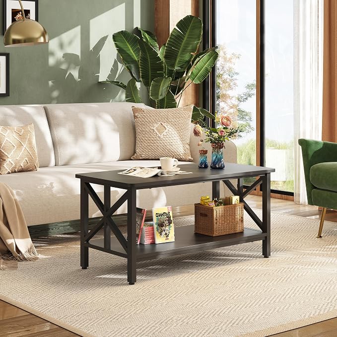 WLIVE Coffee Table for Living Room, Storage Shelf, Farmhouse Style Small Coffee - Image 2