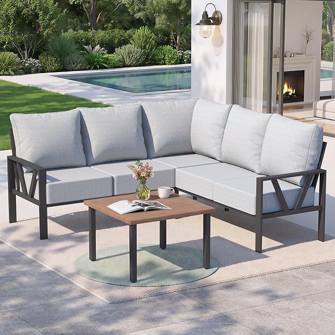 Outdoor Furniture Set, 6 Pieces Outdoor Couch Sectional, L Shaped Metal Patio by COMLAXFIELD