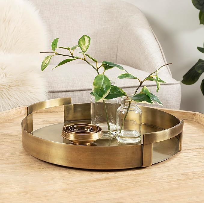 Kate and Laurel Myo Transitional Metal Round Tray; 15 x 15; Brass; Modern Glam - Image 3