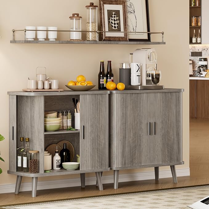 Sideboard Buffet Cabinet with Sliding Door, 31.5" Wide Fluted Modern Accent - Image 4