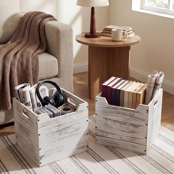 Colingmill 2 Pack Wooden Storage Box Bins Wood Crate - Image 6
