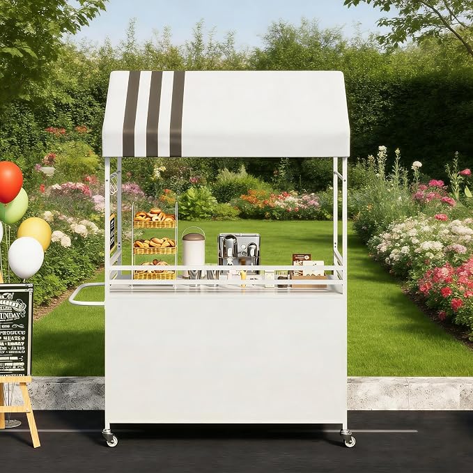 Portable Vendor Cart with Canopy, Outdoor Mobile Food Cart with Wheels by Liskanap