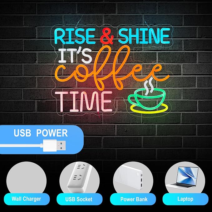 Coffee Bar Sign Rise Shine It's Coffee Time Neon Signs - Image 5