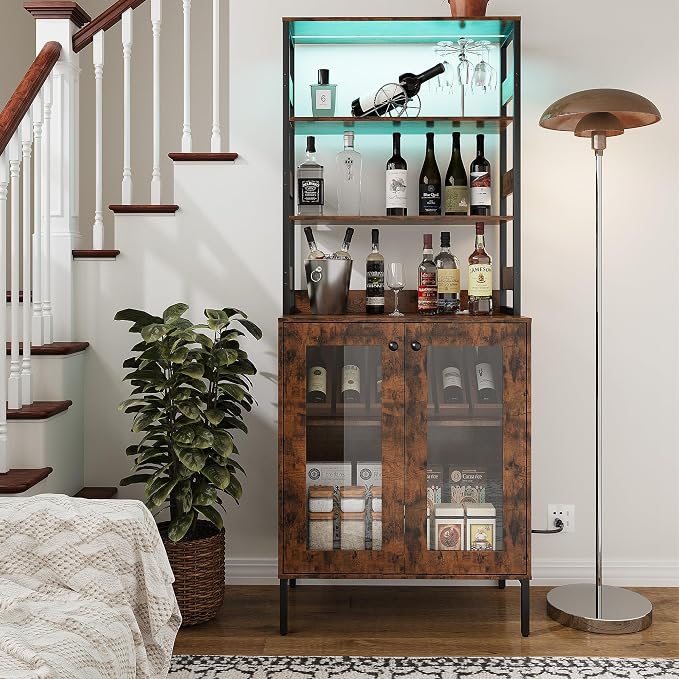 Kitchen Pantry Cabinet with LED Lights & Power Outlet, 66.9" H Kitchen Bakers - Image 6