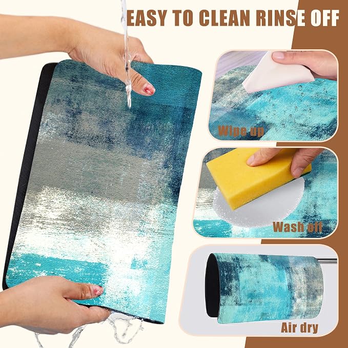 Teal and Grey Abstract Art Dish Drying Mat - Image 5