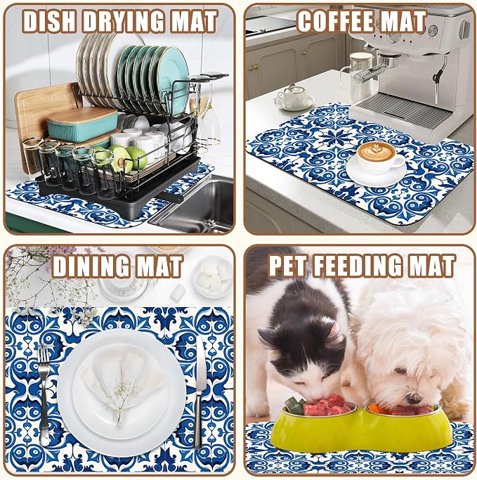 Dish Drying Mat Blue Portuguese Tiles Coffee Bar Mat - Image 7