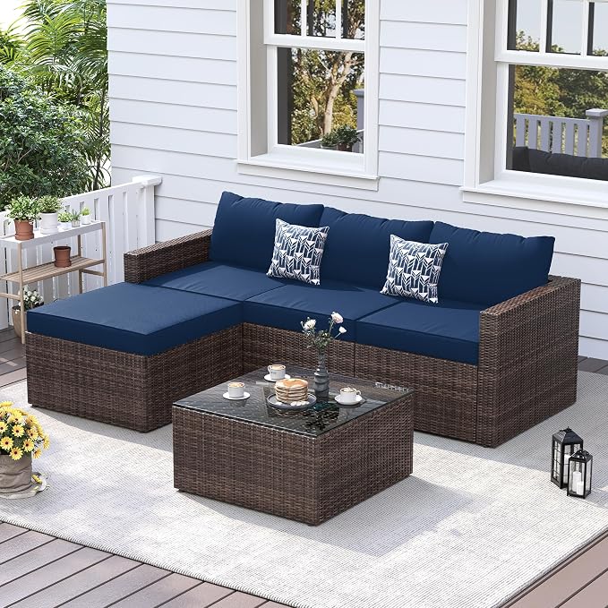 UDPATIO 5 Piece Patio Furniture Set, All-Weather Wicker Outdoor Sectional Sofa - Image 5