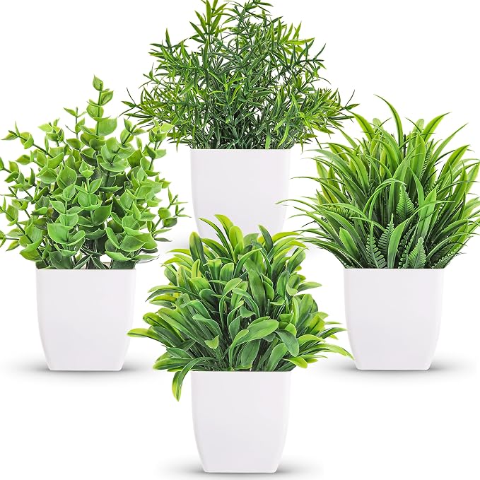 Der Rose 4 Pack Small Fake Plants Mini Artificial Faux Plants in Pots by DerRose