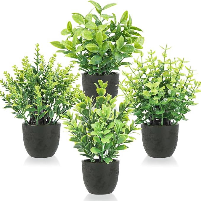 Der Rose 4 Pack Mini Artificial Plants Indoor in Pots Mixed Fake Plants by DerRose